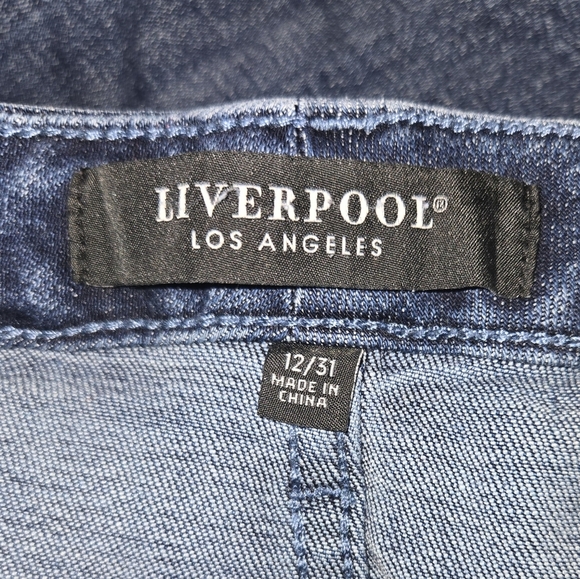 Liverpool Jeans Flared Distressed High Rise Crop Blue Denim Women's 12/31 - Picture 6 of 6